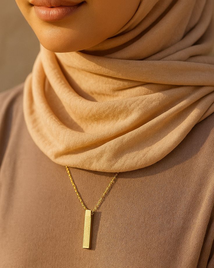 Ayatul Kursi Bar Necklace – Elegant Islamic Protection Necklace for Men & Women – Premium Arabic Muslim Jewelry