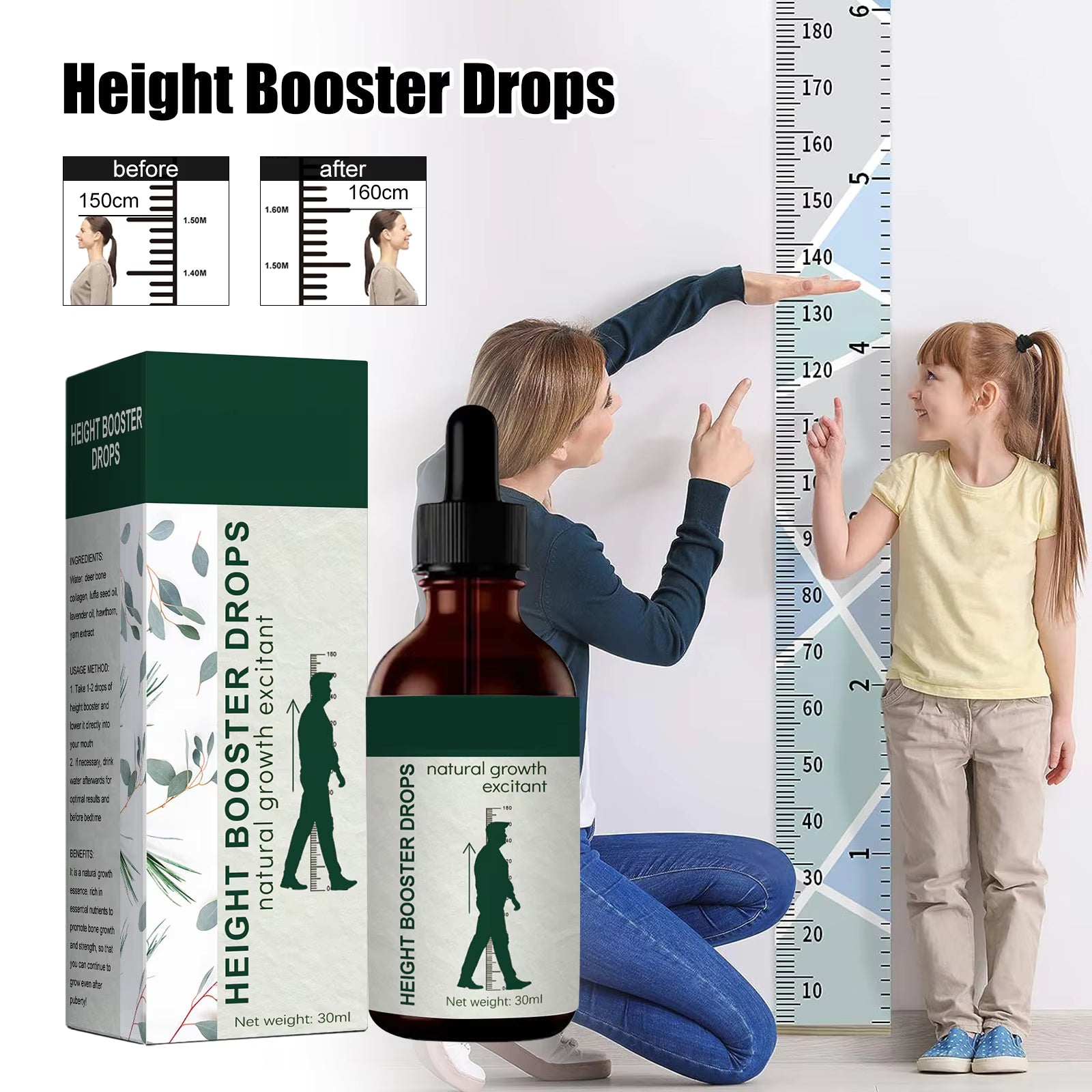 Height Booster Drops 30ml – Natural Growth Support Formula – Bone & Posture Support for Teens & Adults UAE