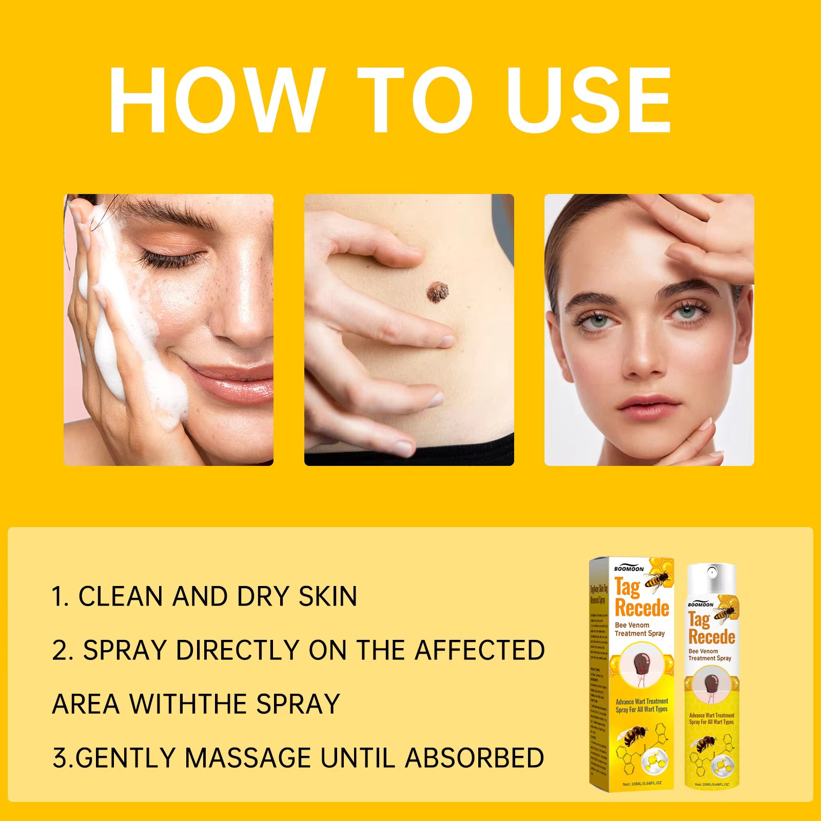 Tag Recede Bee Venom Repair Spray – Advanced Skin Care Spray for Smooth Skin & Tag Relief – Gentle Exfoliating Formula