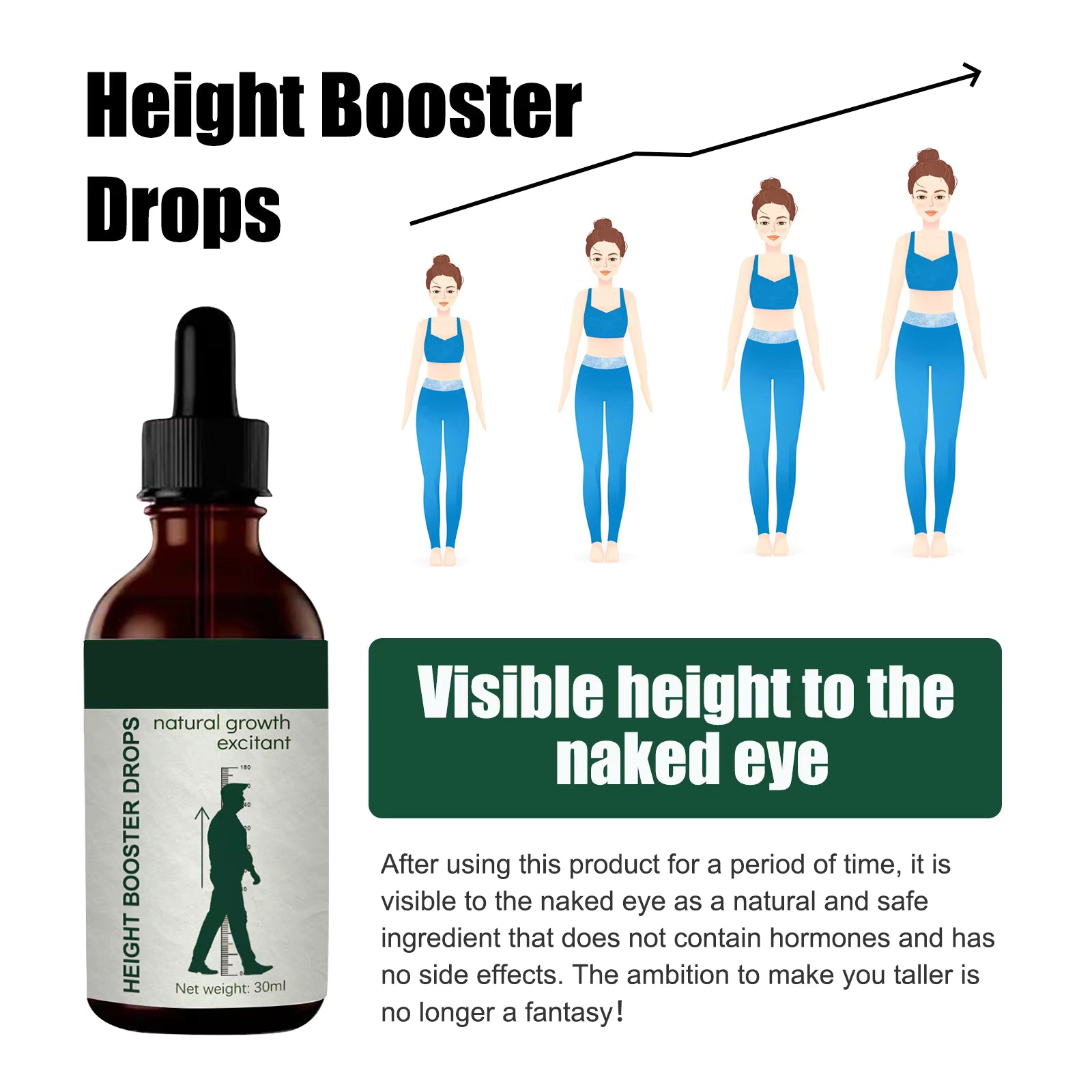 Height Booster Drops 30ml – Natural Growth Support Formula – Bone & Posture Support for Teens & Adults UAE