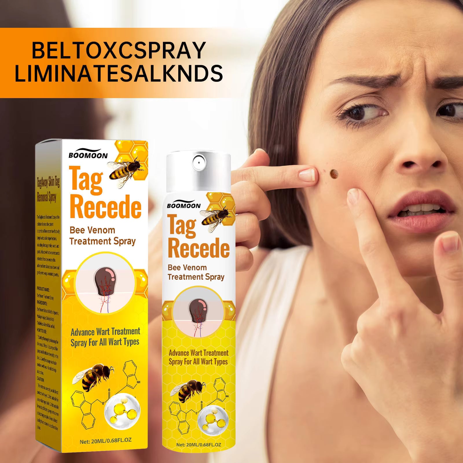 Tag Recede Bee Venom Repair Spray – Advanced Skin Care Spray for Smooth Skin & Tag Relief – Gentle Exfoliating Formula