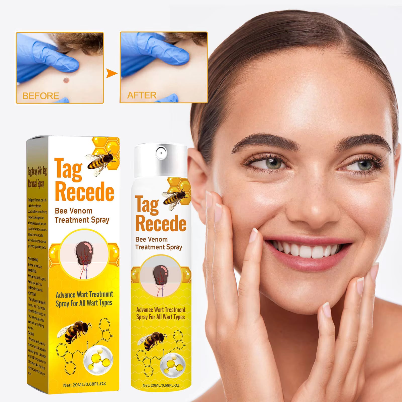 Tag Recede Bee Venom Repair Spray – Advanced Skin Care Spray for Smooth Skin & Tag Relief – Gentle Exfoliating Formula