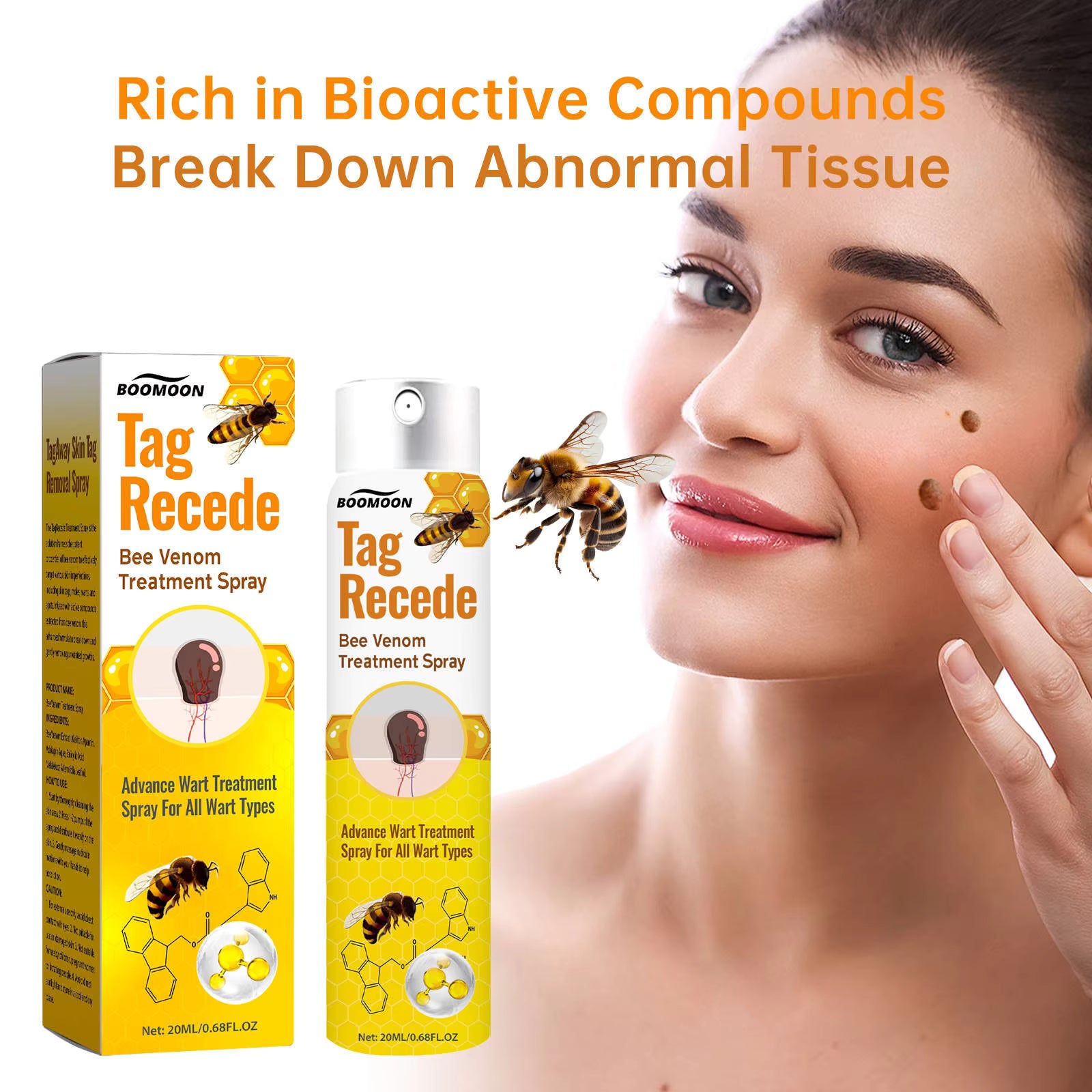 Tag Recede Bee Venom Repair Spray – Advanced Skin Care Spray for Smooth Skin & Tag Relief – Gentle Exfoliating Formula