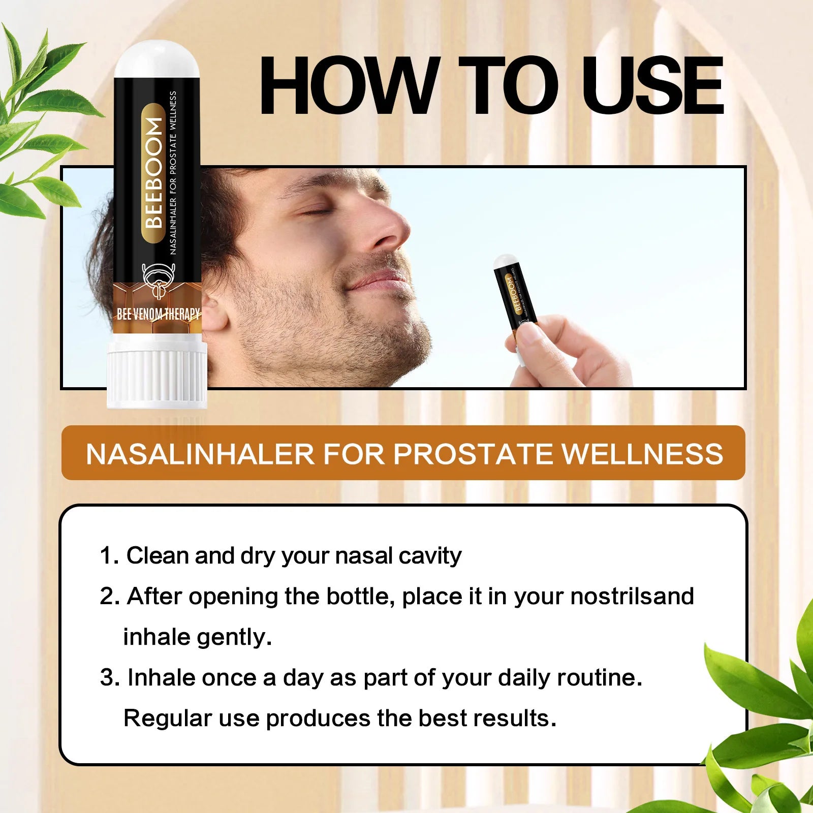 BeeBoom Nasal Inhaler for Prostate Wellness – Natural Bee Venom Extract Prostate Support – Portable Men’s Nasal Wellness Spray